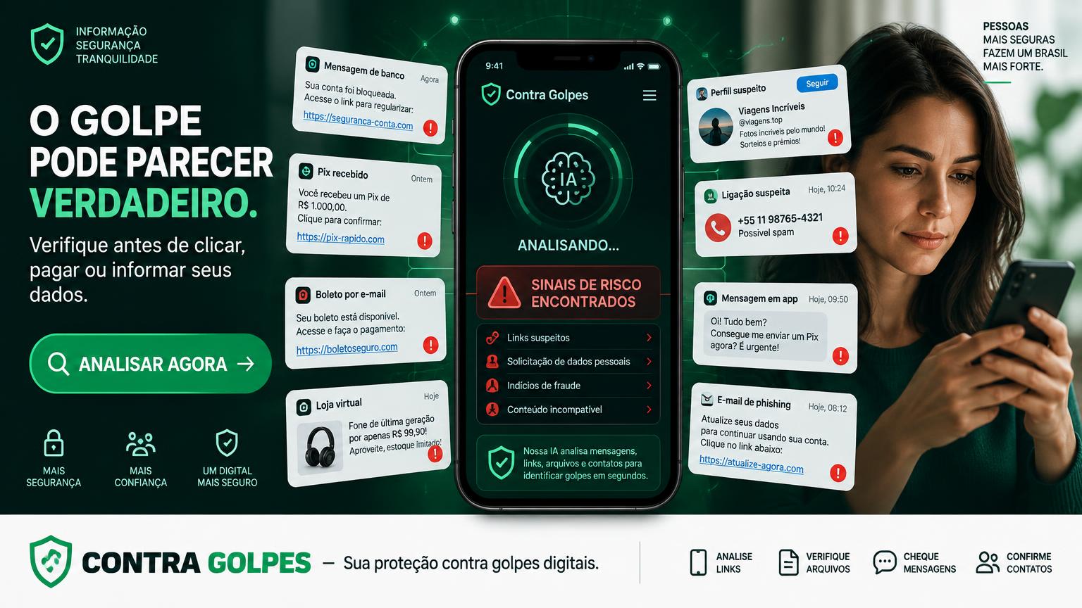 Mensagem de golpe com aparência verdadeira exibida em um celular