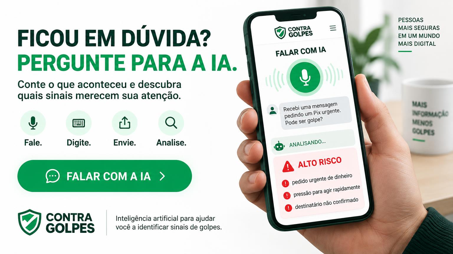 Pessoa conversando com a inteligência artificial do Contra Golpes IA pelo celular